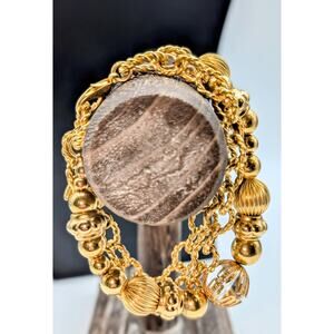 Vintage Liz Claiborne Triple Strand Gold Tone Chain & Beaded Bracelet